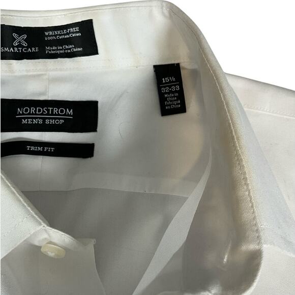 Nordstrom Trim Fit Royal Oxford Solid White Dress Button Down Wrinkle Free 32-33 - Picture 4 of 9